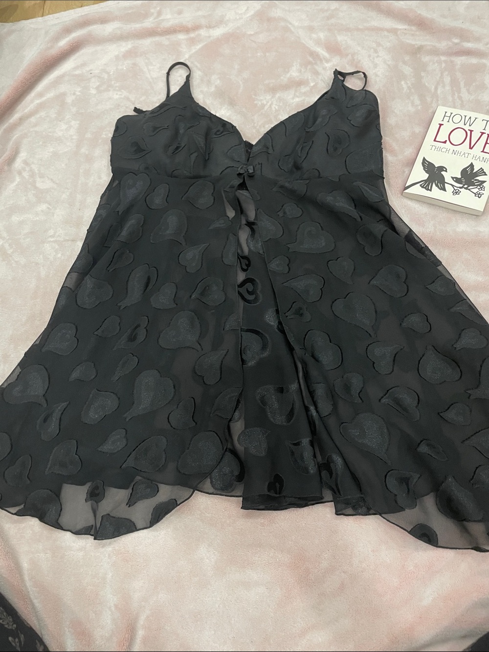 Victoria Secret Black Heart-Jacquard Chiffon Slip Dress - Size M
